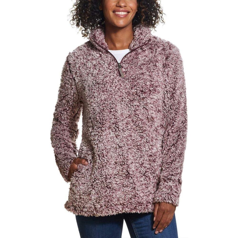 Weatherproof Vintage Sherpa Pullover 1/4 Zip Faux Fur Burgundy Large